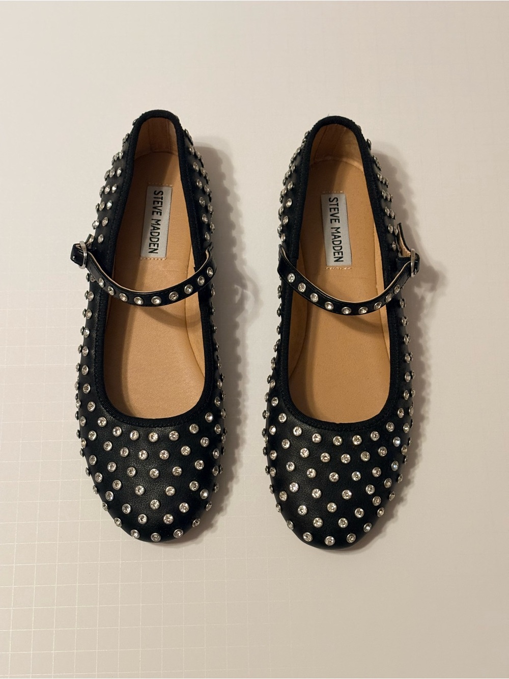 Steve Madden Black Vinette Rhinestone Mary Jane Flats